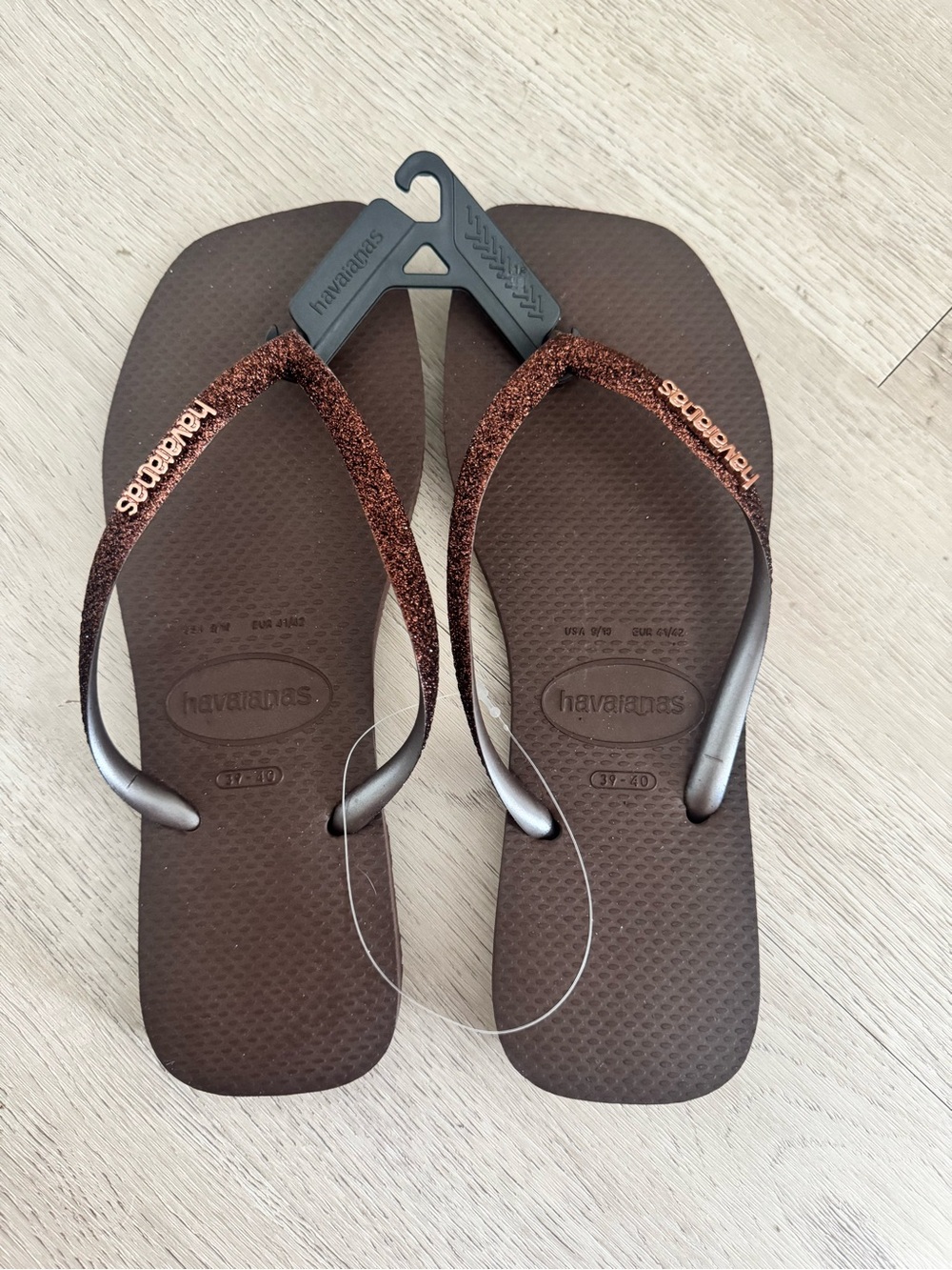 Havaianas Brown Flip Flops with Glitter Straps